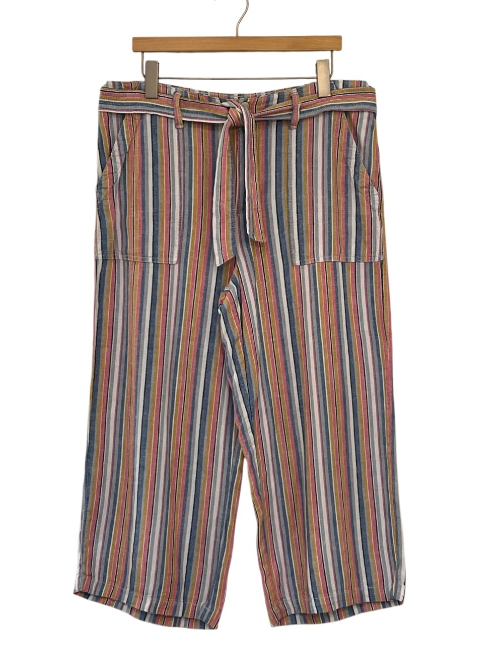 Seven7 Linen Blend Wide Leg Pants Striped Tie Waist Size 12